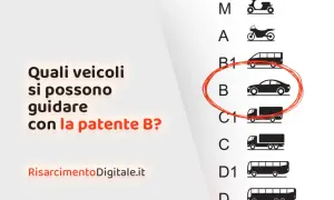 Quali veicoli si possono guidare con la patente B? L'immagine mostra un'auto cerchiata, simbolo della categoria B per un autista.