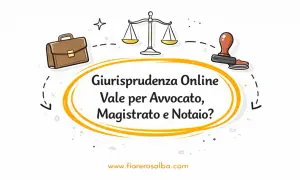 Valigetta, bilancia e timbro per avvocato. "Giurisprudenza Online Vale per Avvocato, Magistrato e Notaio?" - un'offerta di lavoro per professionisti legali.