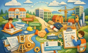 Percorso di un geometra: tirocinio, laurea, esame di stato e abilitazione.