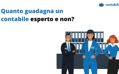 Tre contabili sorridenti in ufficio, con cartelle sullo sfondo. Scopri quanto guadagna un commercialista esperto e non.
