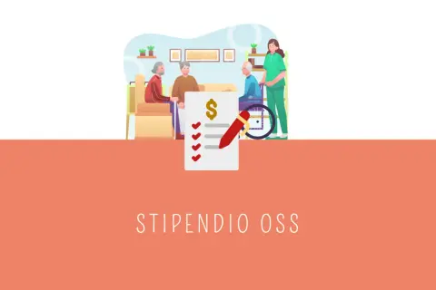 Un foglio con un dollaro e una penna, accanto a un'infermiera che assiste anziani. Scopri quanto guadagna un OSS in ospedale.