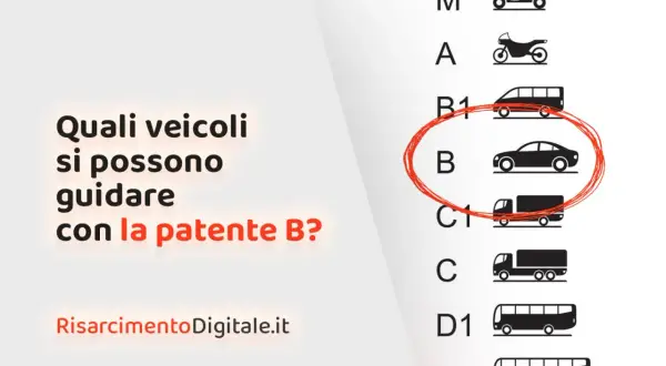 Quali veicoli si possono guidare con la patente B? L'immagine mostra un'auto cerchiata, simbolo della categoria B per un autista.