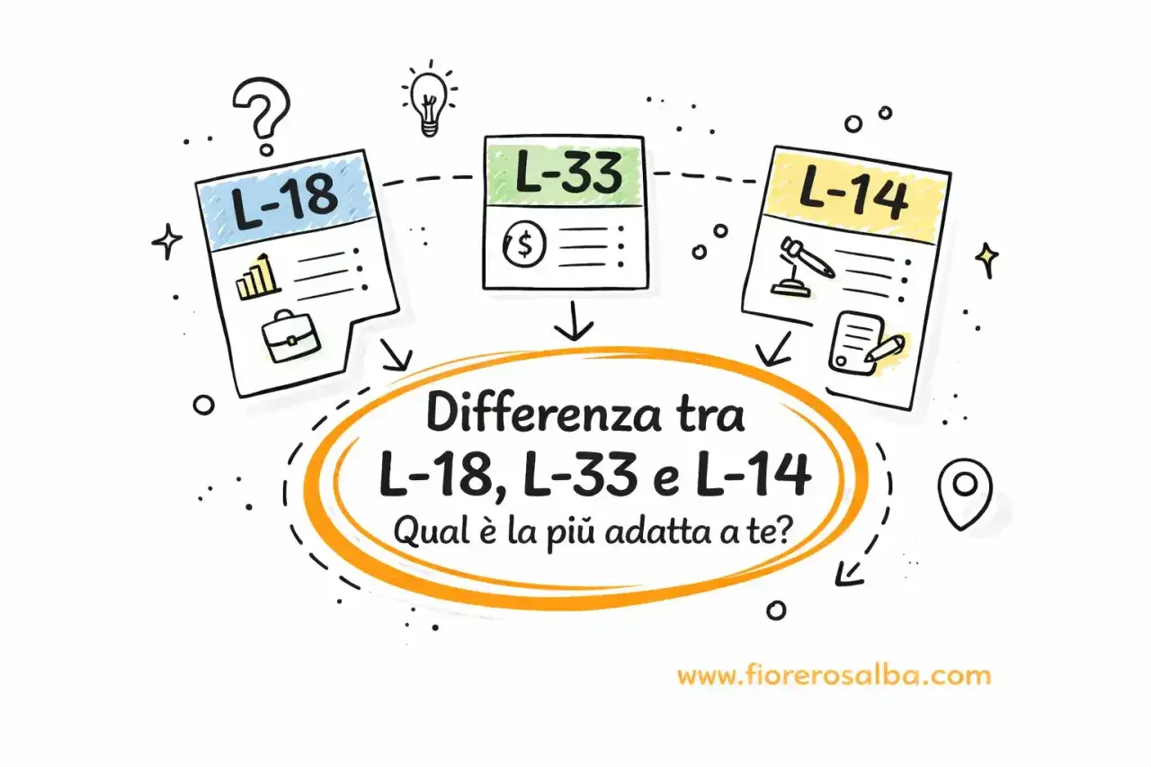 Schema che illustra la differenza tra L-18, L-33 e L-14, aiutando a capire quale percorso di doppia laurea è più adatto.