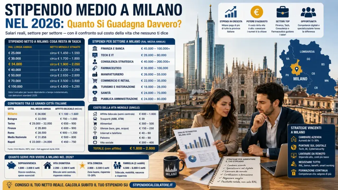 Milano 2026: stipendi medi, costo vita e strategie per aumentare il tuo reddito. Ottimi spunti per l'assistenza clienti.
