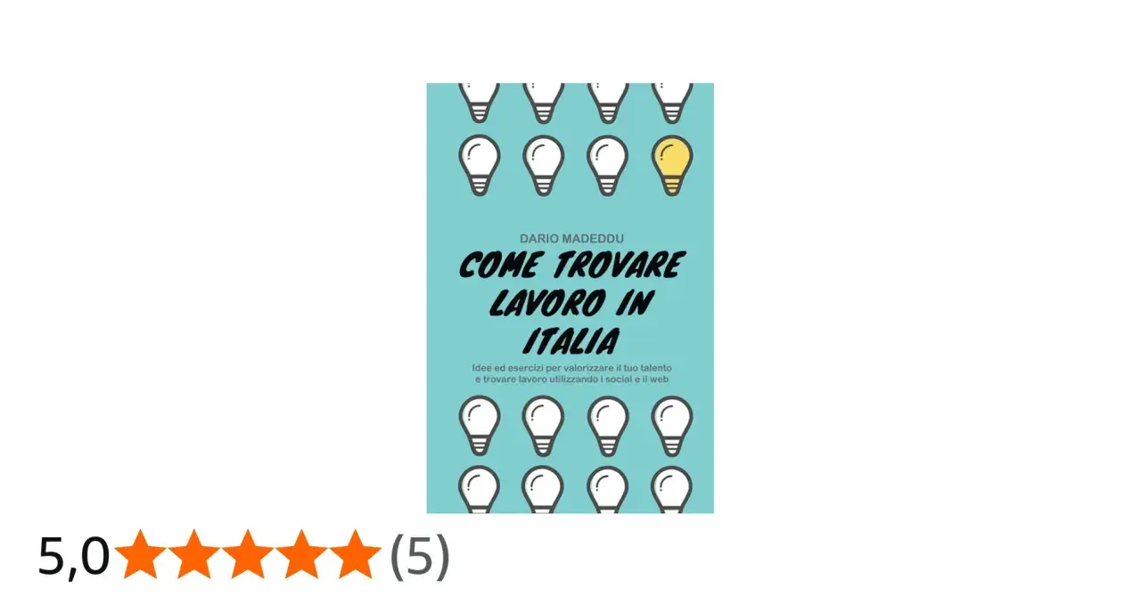 Copertina libro "Come trovare lavoro in Italia" di Dario Madeddu, con tante lampadine stilizzate. Utile per chi cerca idee e strategie.