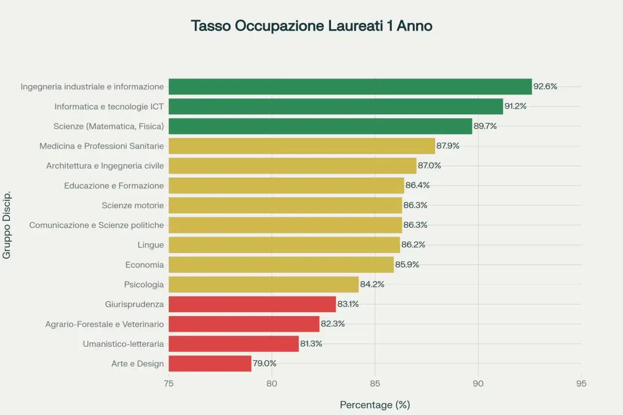 Tasso occupazione laureati 1 anno: Ingegneria e ICT in testa. Utile per decidere cosa fare dopo la laurea magistrale.