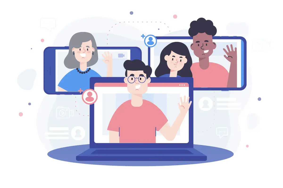 Persone in videochiamata su laptop e smartphone, un esempio di come si possono gestire i lavori da remoto part time.