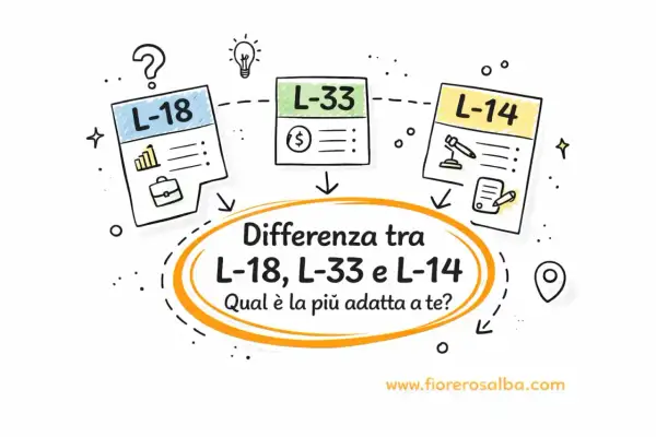 Schema che illustra la differenza tra L-18, L-33 e L-14, aiutando a capire quale percorso di doppia laurea è più adatto.