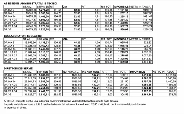 Tabelle retributive per assistenti, collaboratori scolastici e direttori dei servizi. Il junior controller cosa fa? Analizza questi dati per ottimizzare i costi.